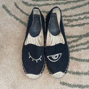 embroidered wink slip on espadrille flats